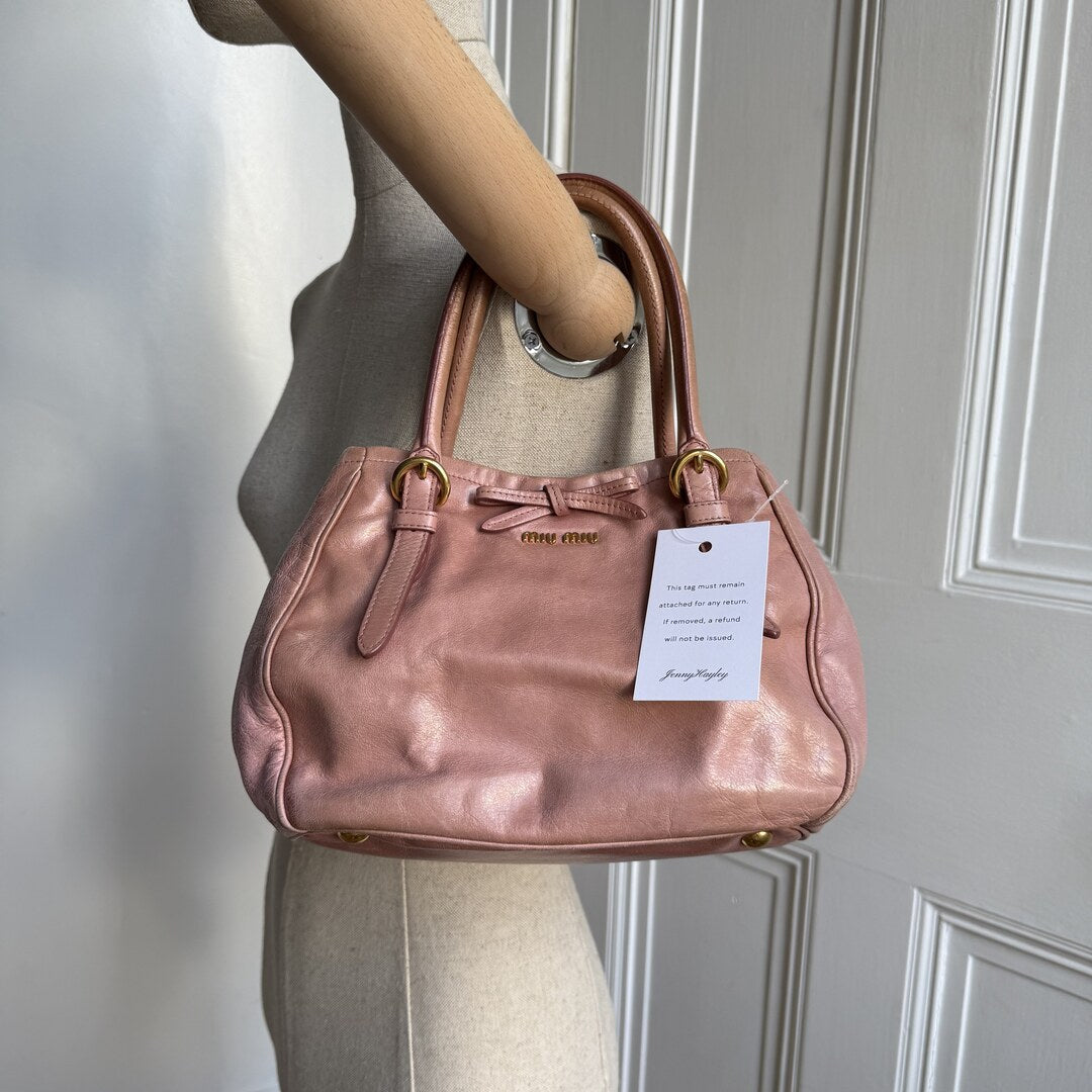 Miu Miu Vitello Bow Baby Pink Leather Handbag