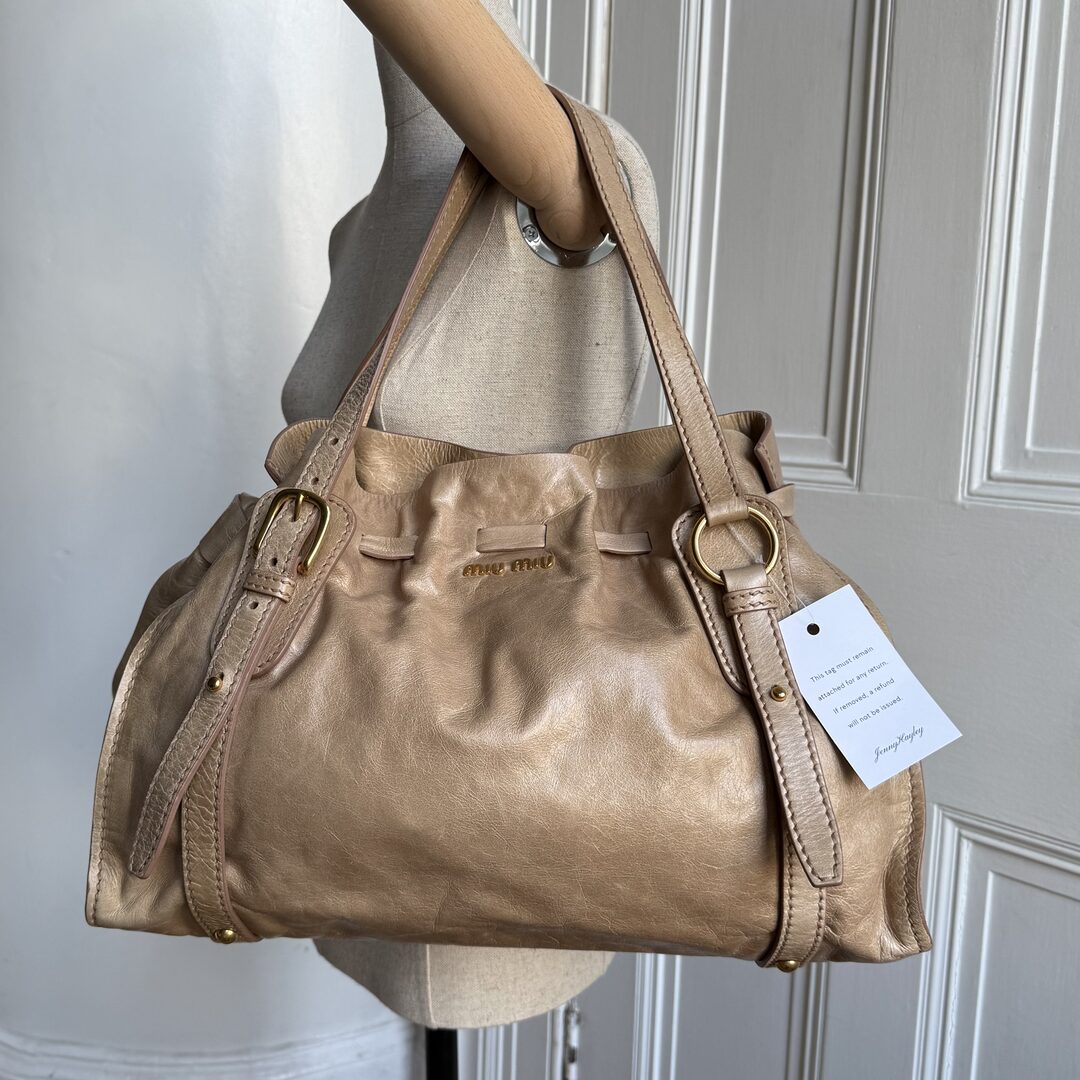 Miu Miu Vitello Leather Beige Tote Bag