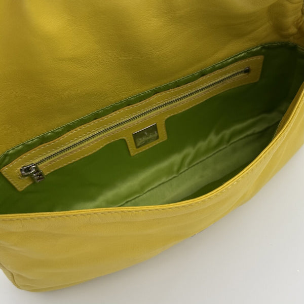 Fendi Mamma Baguette Yellow Leather Shoulder Bag