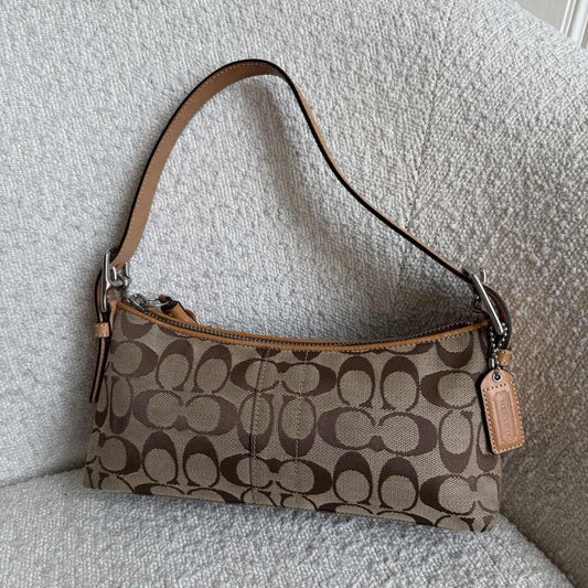 Coach Signature Tan Baguette Shoulder Bag