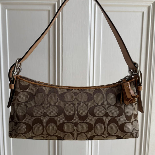 Coach Signature Tan Baguette Shoulder Bag