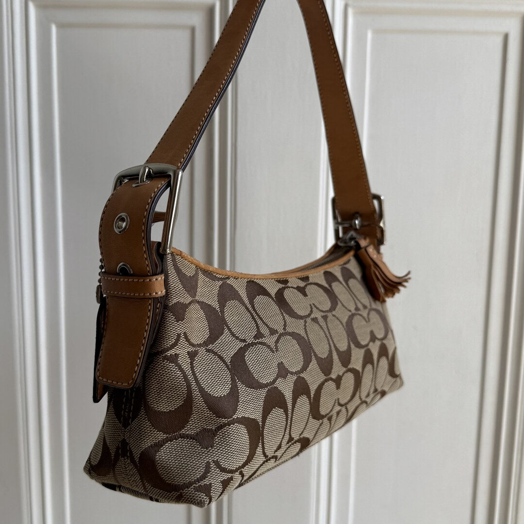 Coach Signature Tan Baguette Shoulder Bag