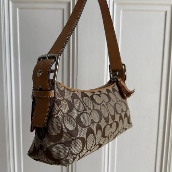 Coach Signature Tan Baguette Shoulder Bag