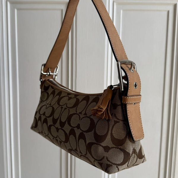 Coach Signature Tan Baguette Shoulder Bag