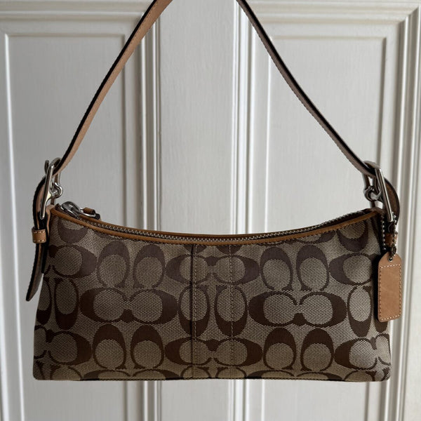 Coach Signature Tan Baguette Shoulder Bag