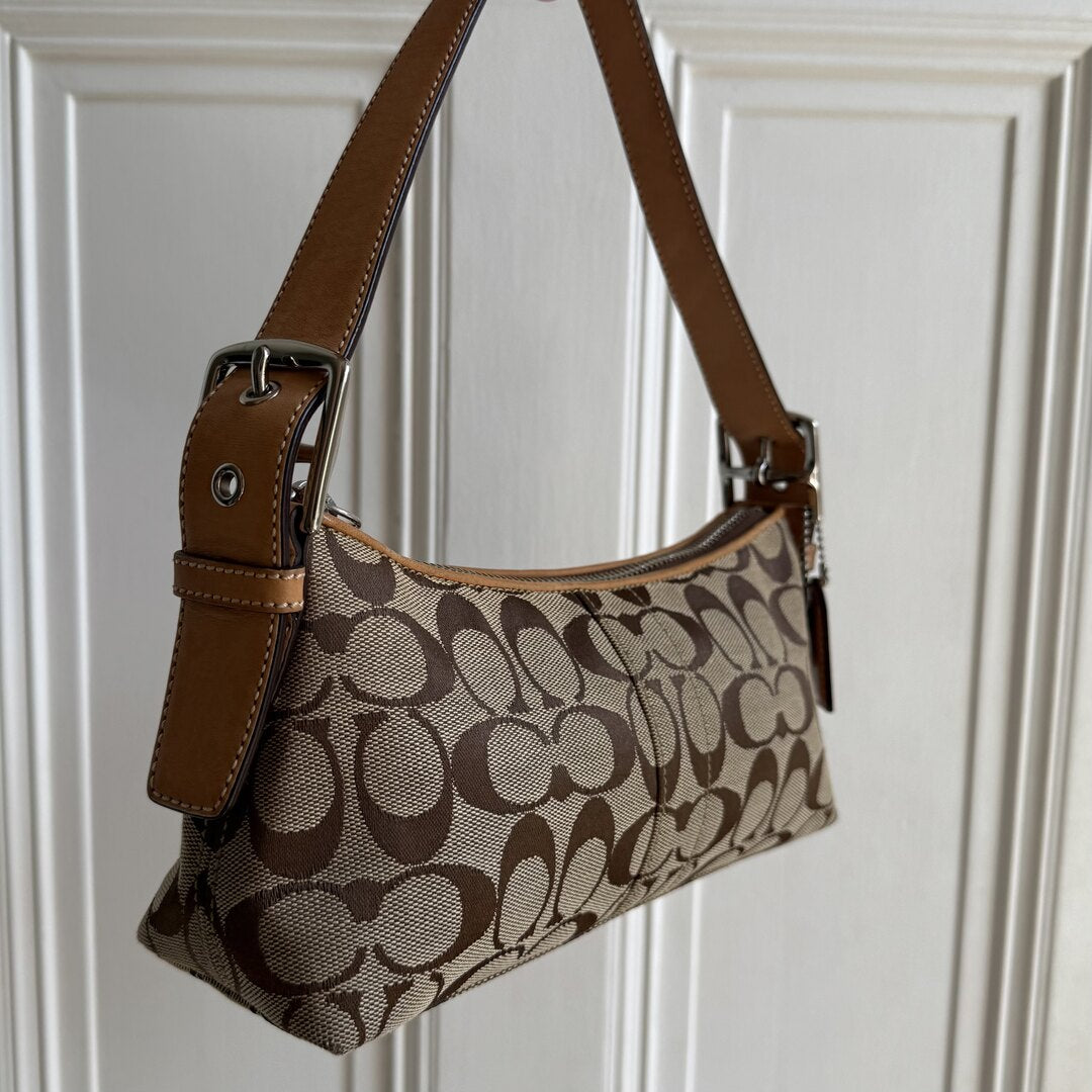 Coach Signature Tan Baguette Shoulder Bag