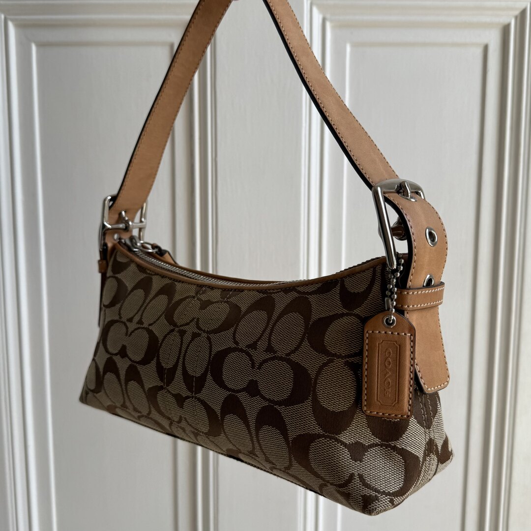 Coach Signature Tan Baguette Shoulder Bag