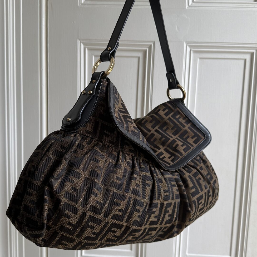 Fendi Zucca Charm Dark Brown Large Shoulder Bag