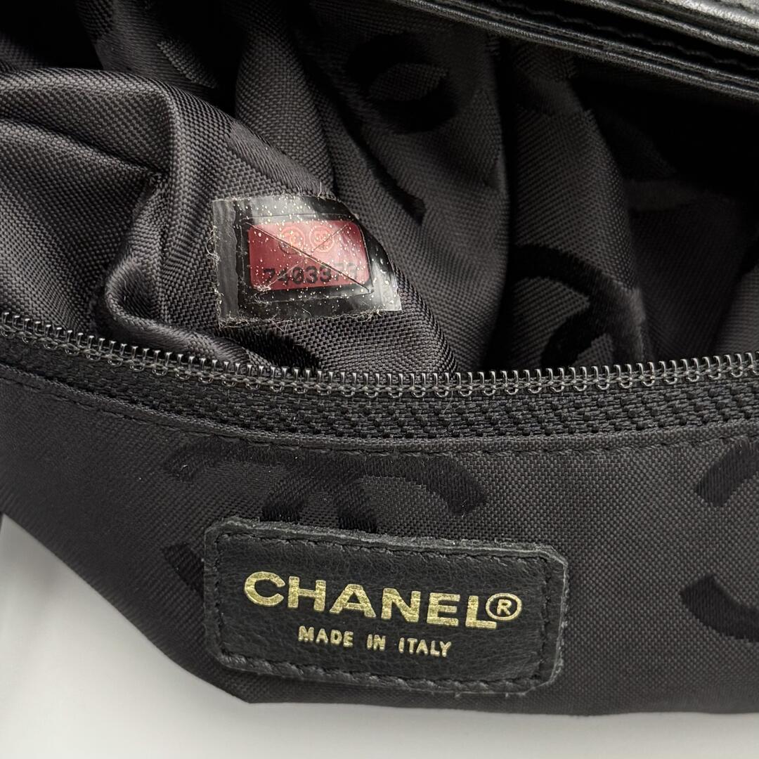2002 Chanel CC Large Surpique Wild Stitch Black Leather Tote Bag