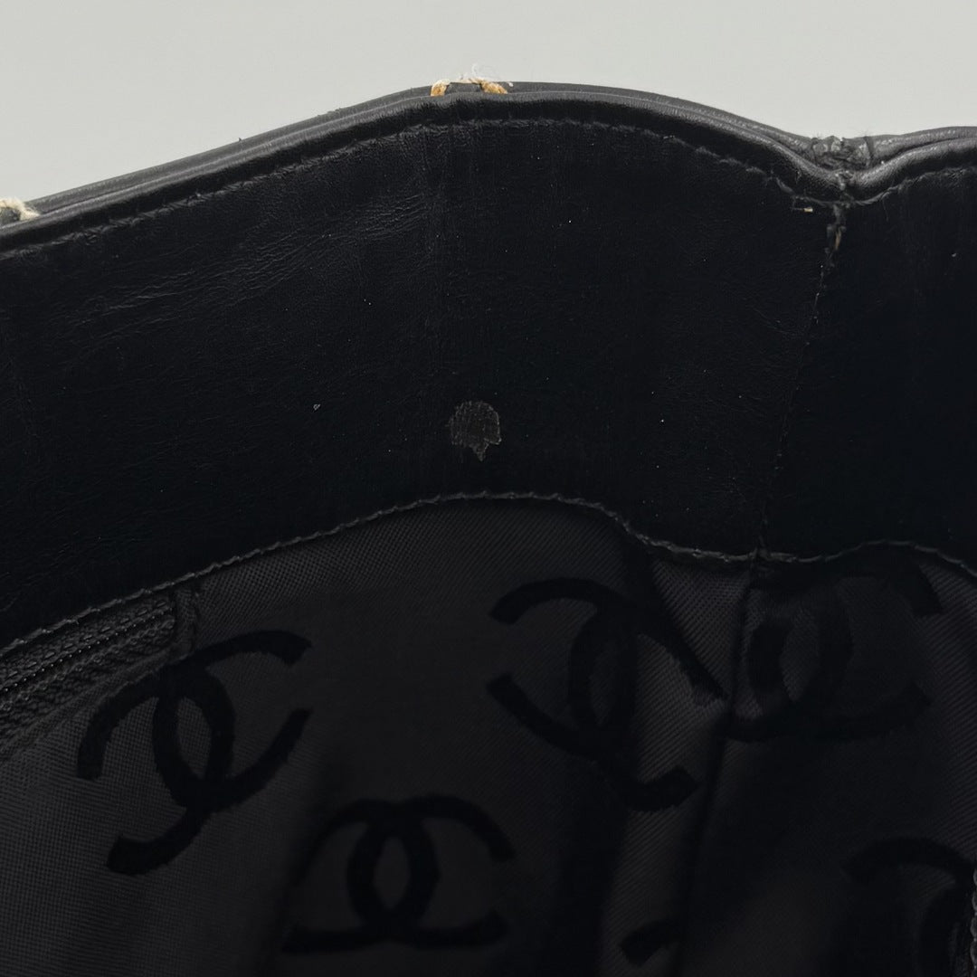2002 Chanel CC Large Surpique Wild Stitch Black Leather Tote Bag