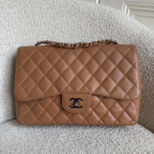 2005 Chanel CC Jumbo Double Flap Caviar Brown Shoulder Bag