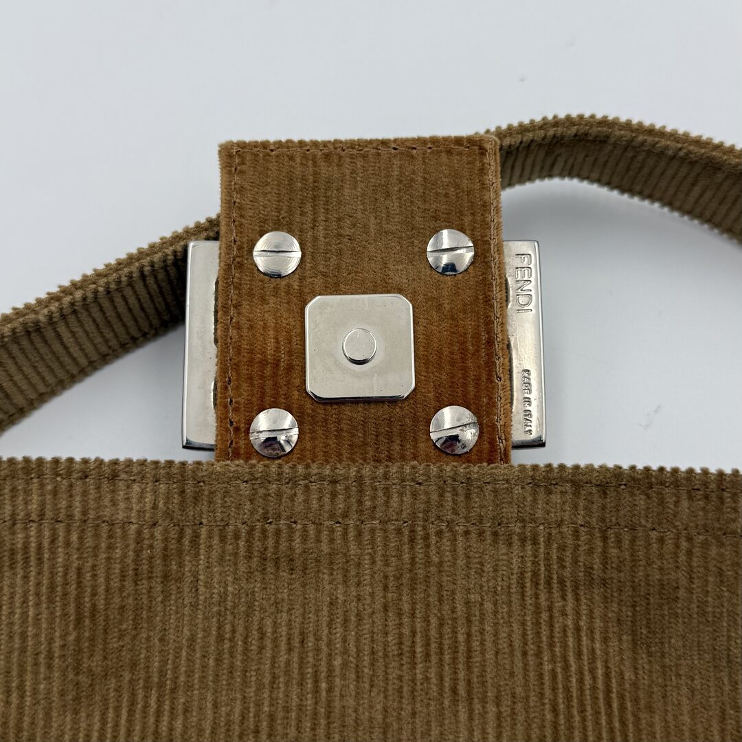 Fendi Mamma Baguette Corduroy Brown Shoulder Bag