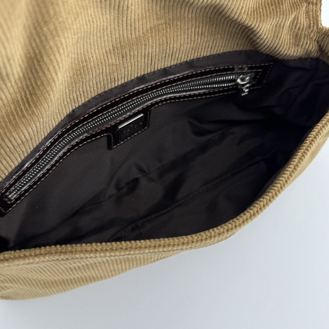 Fendi Mamma Baguette Corduroy Brown Shoulder Bag