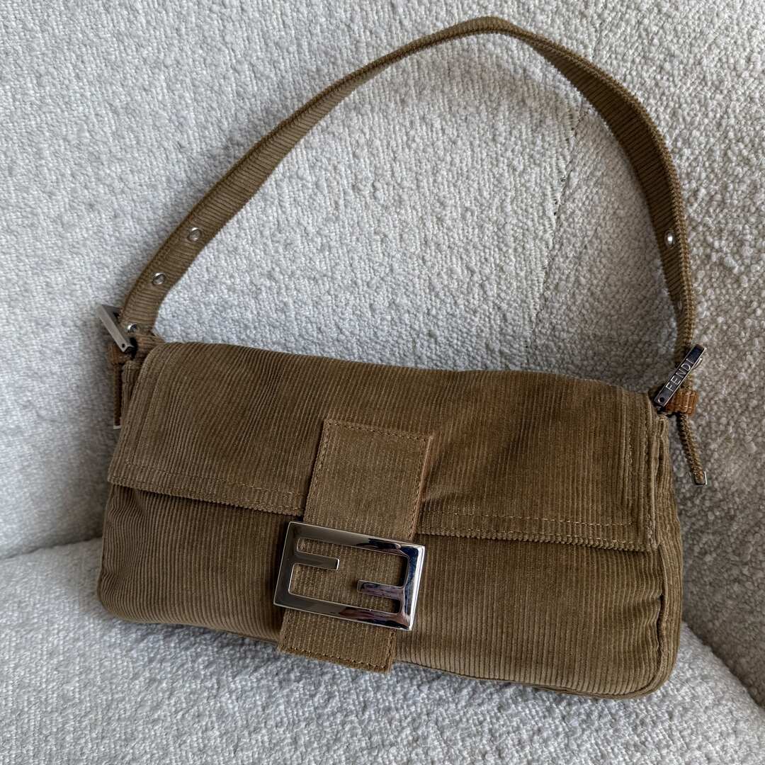 Fendi Mamma Baguette Corduroy Brown Shoulder Bag