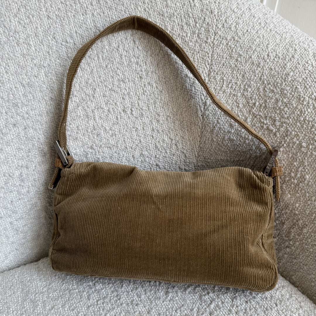 Fendi Mamma Baguette Corduroy Brown Shoulder Bag