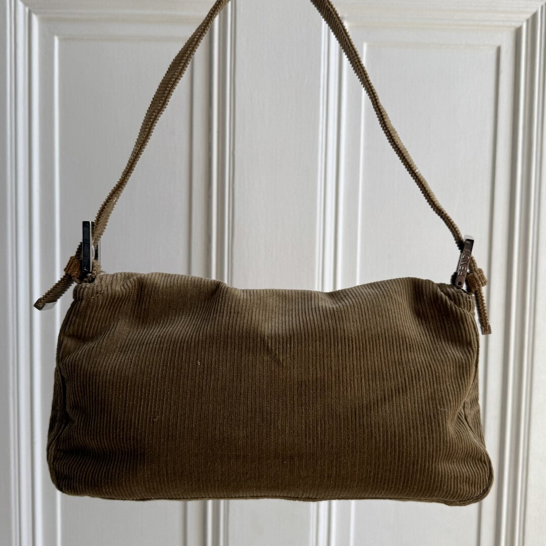 Fendi Mamma Baguette Corduroy Brown Shoulder Bag