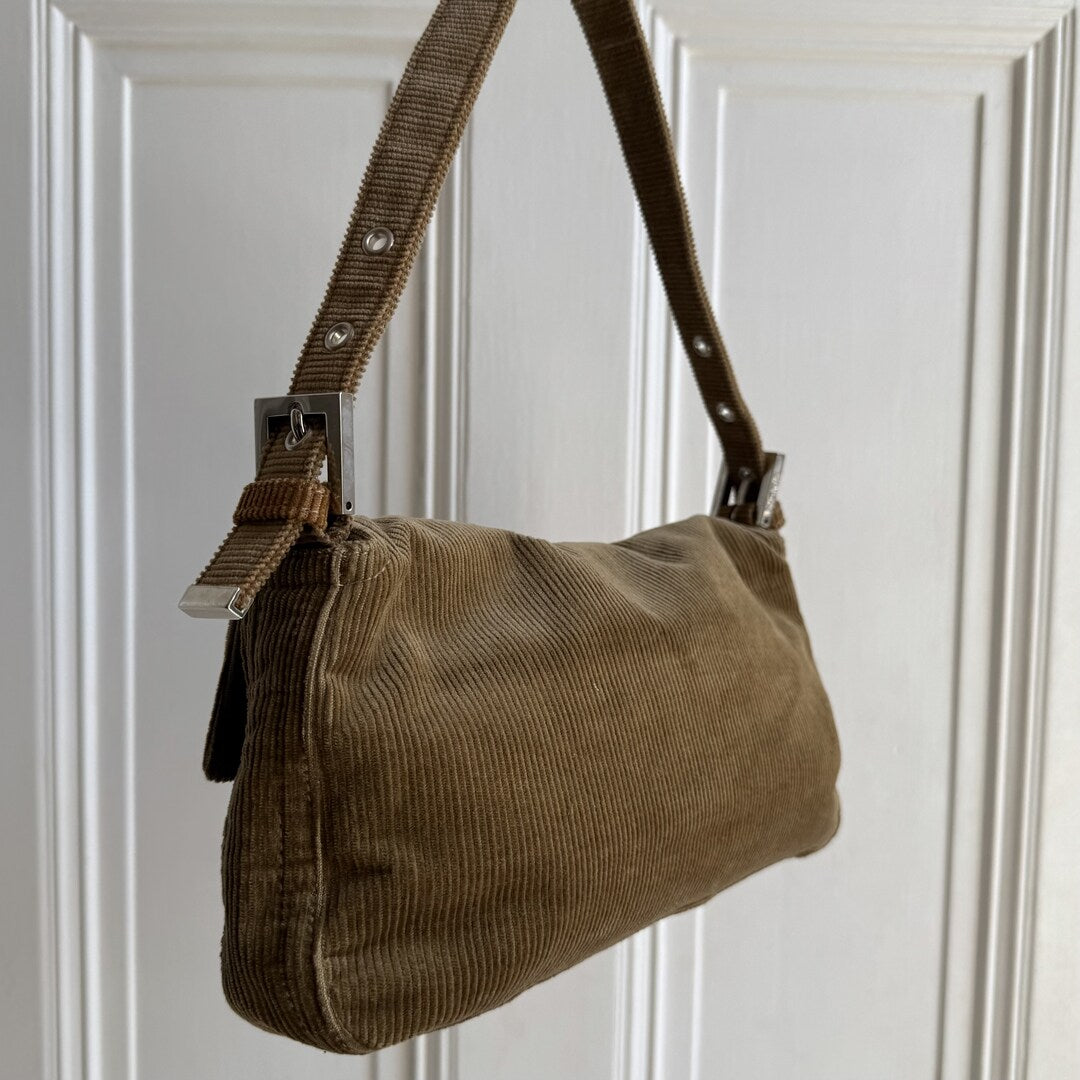 Fendi Mamma Baguette Corduroy Brown Shoulder Bag