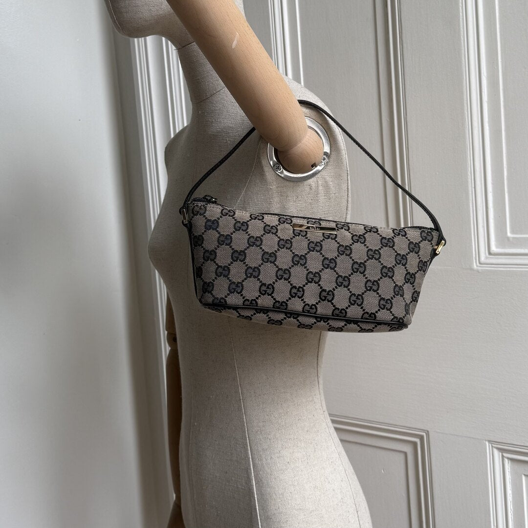 Gucci GG Monogram Black Boat Pochette Handbag
