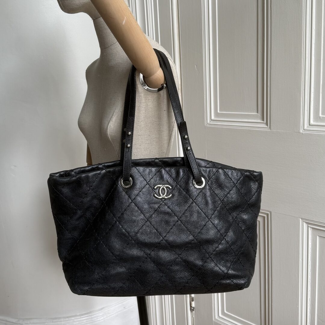 Chanel CC On The Road Black Leather Tote Bag