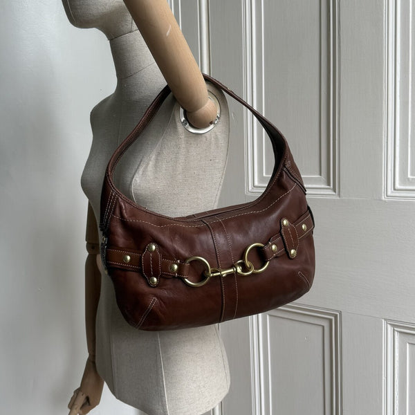 Coach Buckle Leather Brown Shoulder Bag