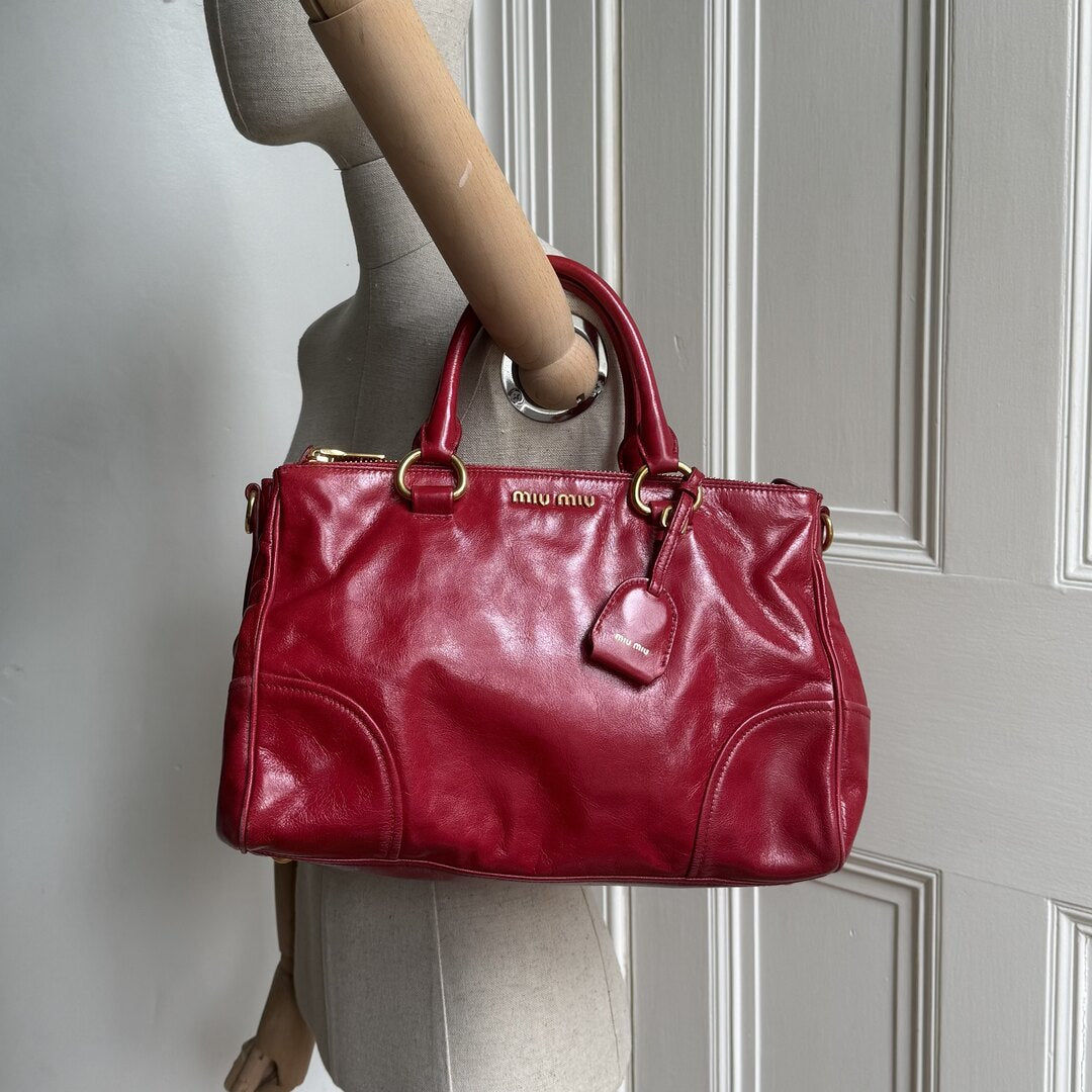 Miu Miu Vitello Shine Red Leather Handbag