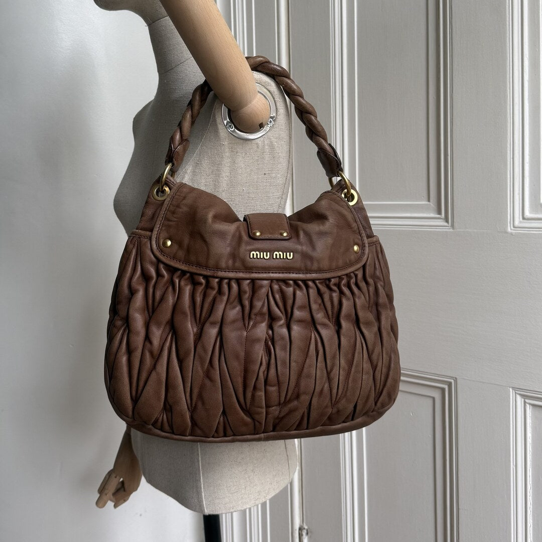 Miu Miu Matelasse Leather Brown Shoulder Bag