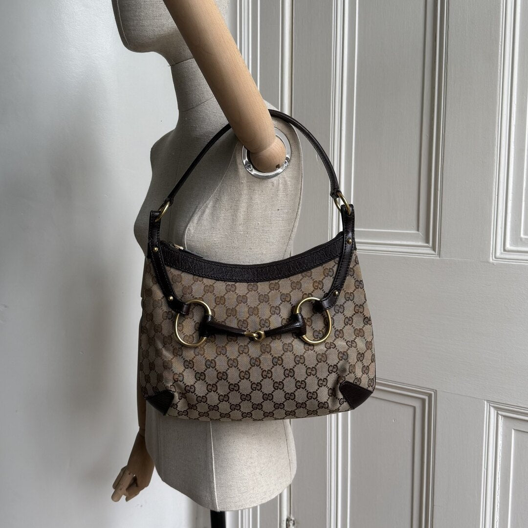 Gucci GG Canvas Horsebit Brown Shoulder Bag