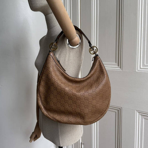 Gucci Guccissima Twins Hobo Brown Leather Shoulder Bag