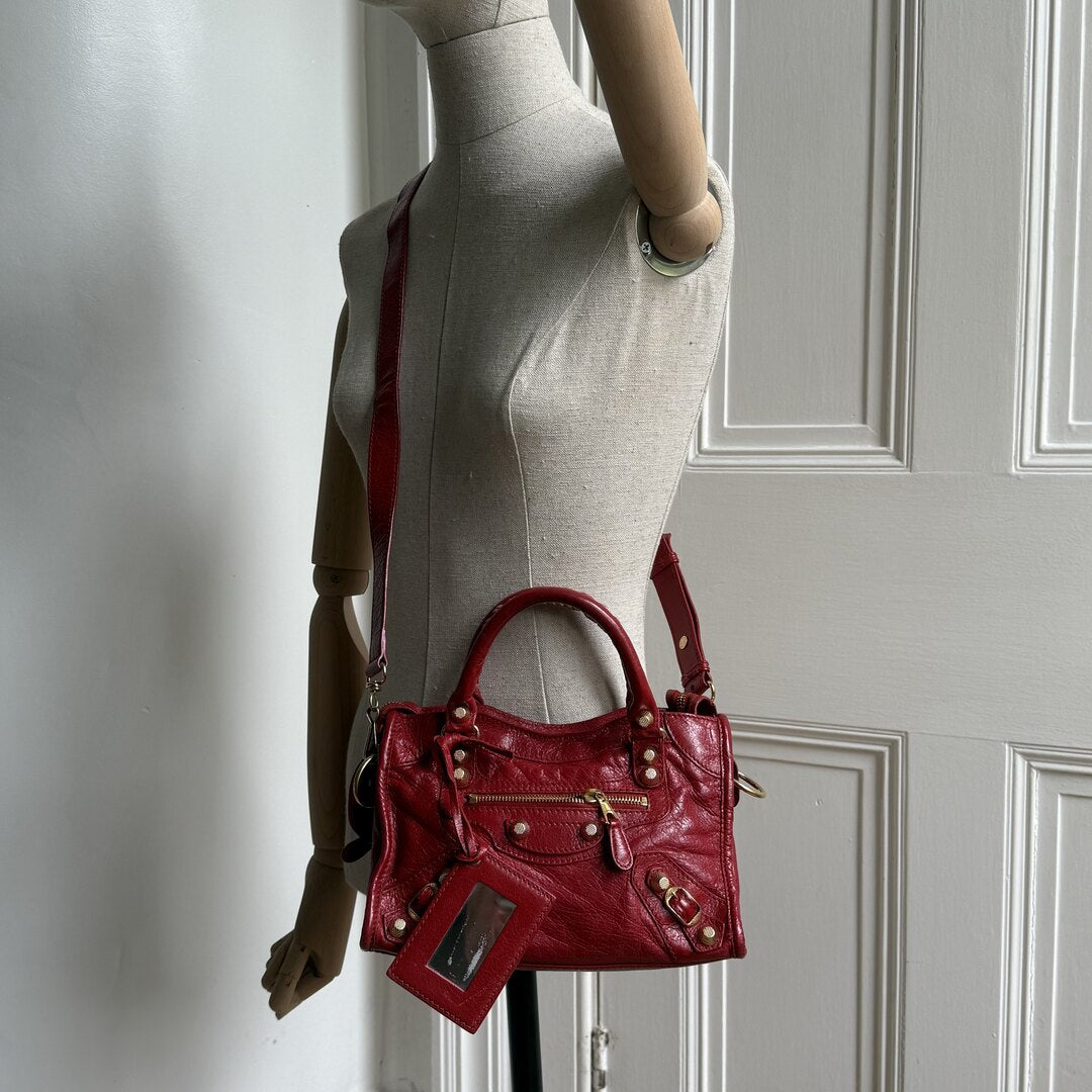 2015 Balenciaga Mini City Leather Red Handbag