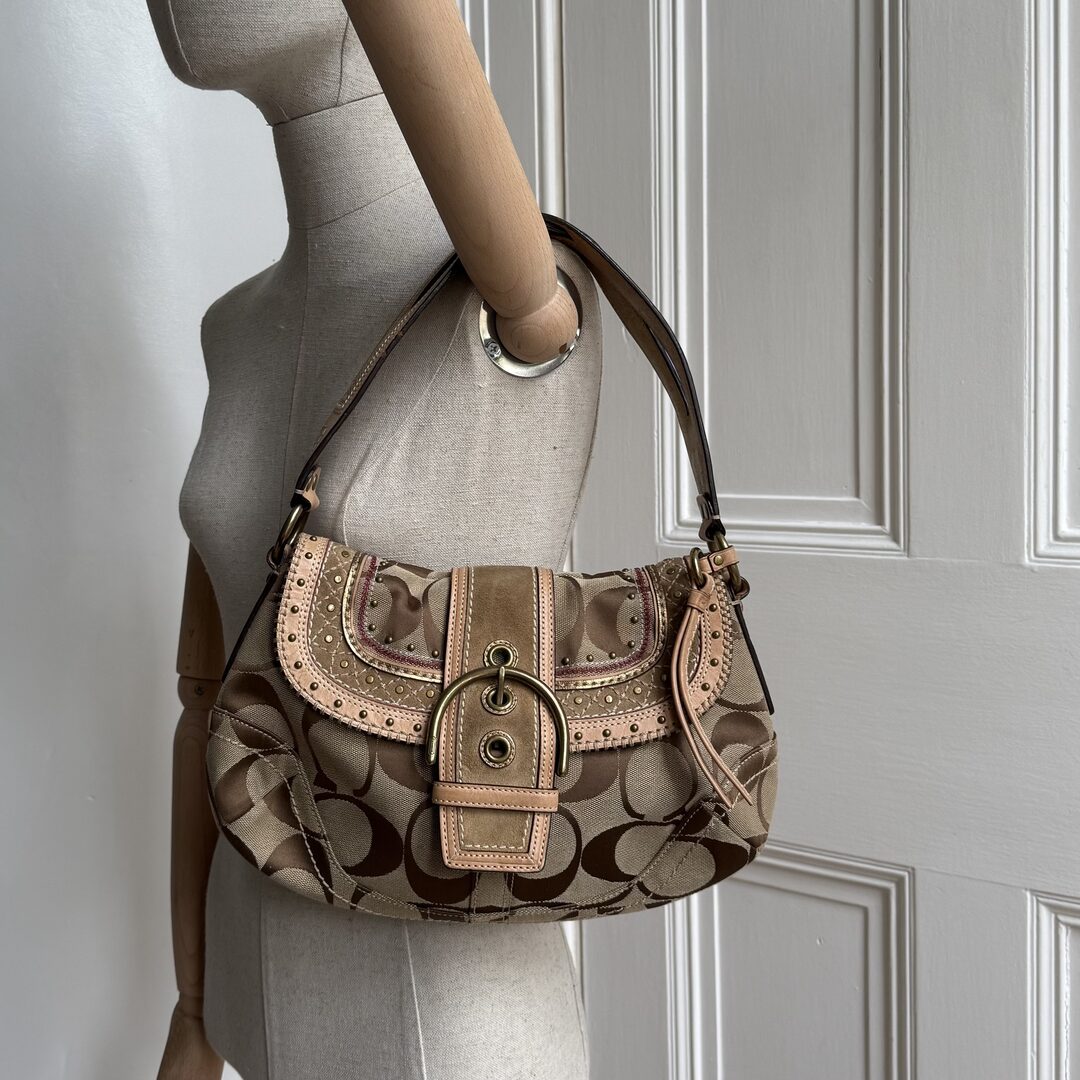 Coach Signature Soho Studded Beige Shoulder Bag