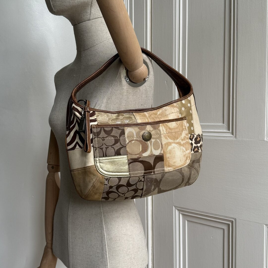 Coach Signature Cheetah Patchwork Hobo Shoulder Bag