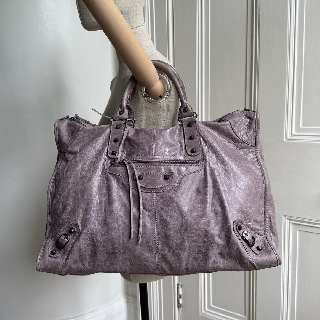 2006 Balenciaga Weekender Motorcycle Leather Purple Shoulder Bag