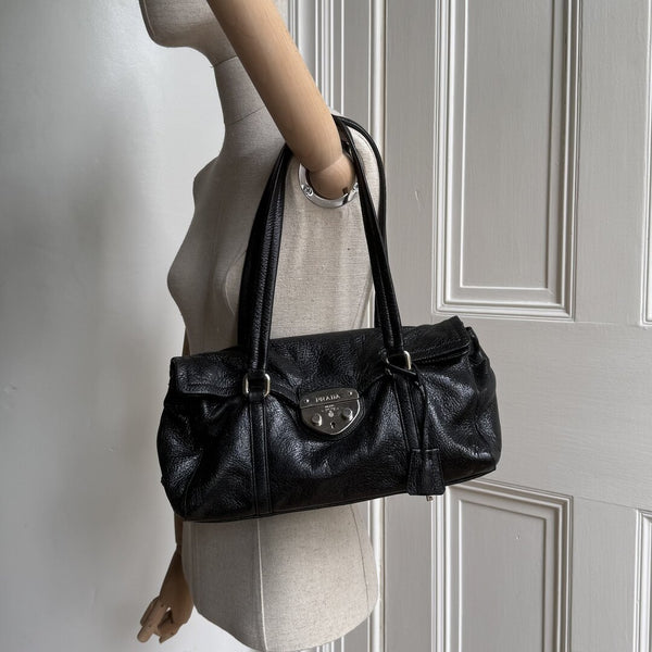 Prada Vitello Easy Leather Black Shoulder Bag