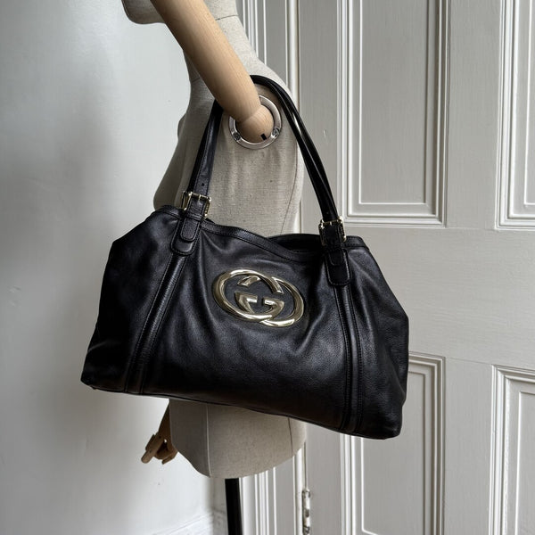 Gucci GG Britt Leather Black Tote Bag