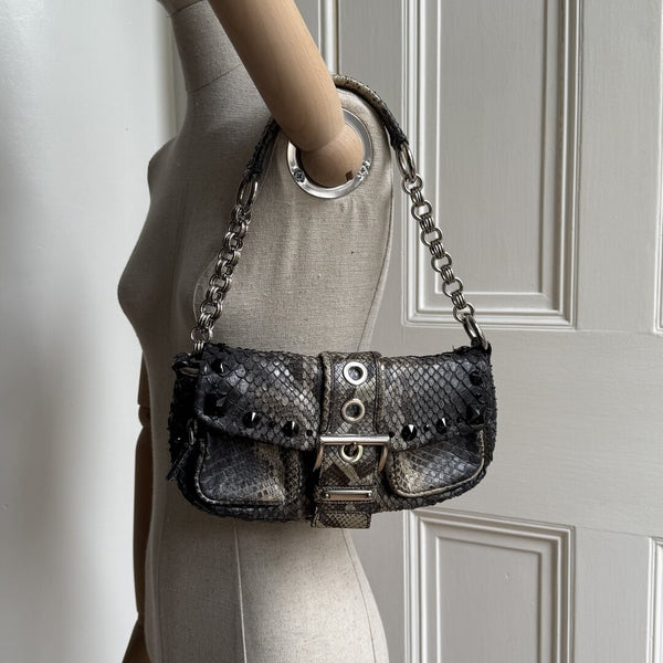 Prada Python Catena Leather Buckle Shoulder Bag