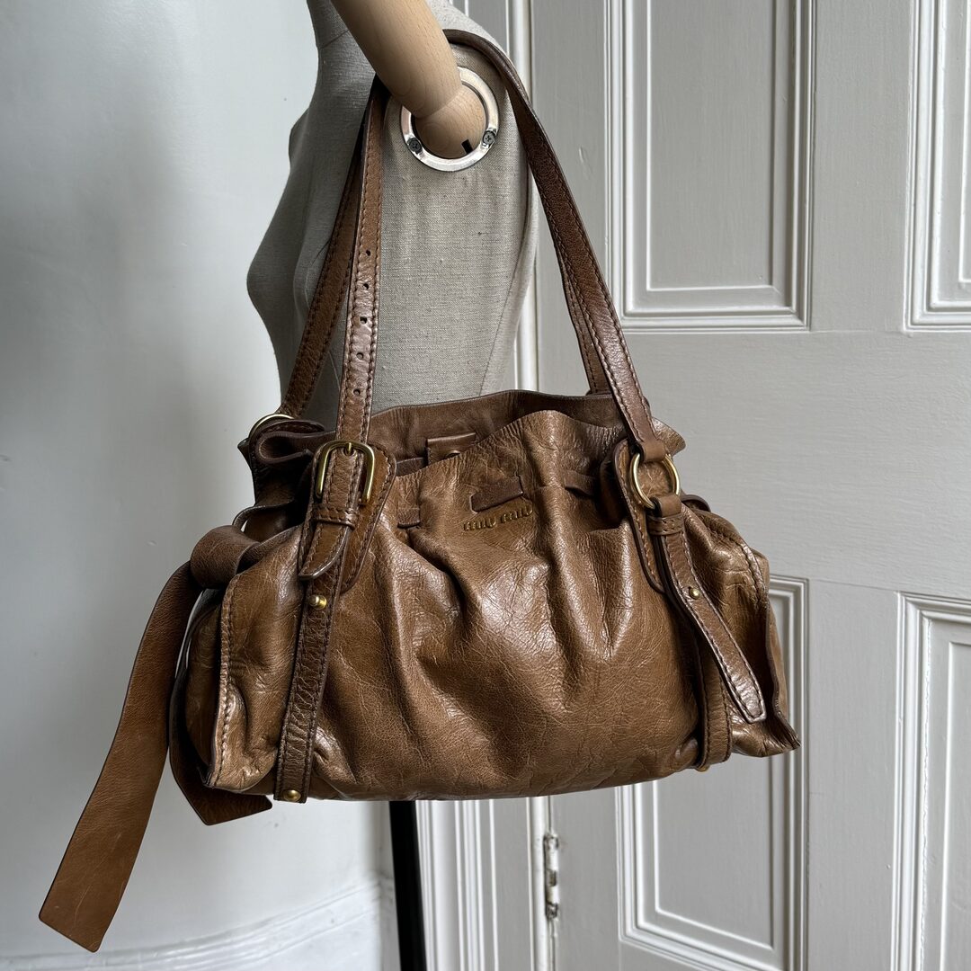 Miu Miu Vitello Leather Brown Tote Bag