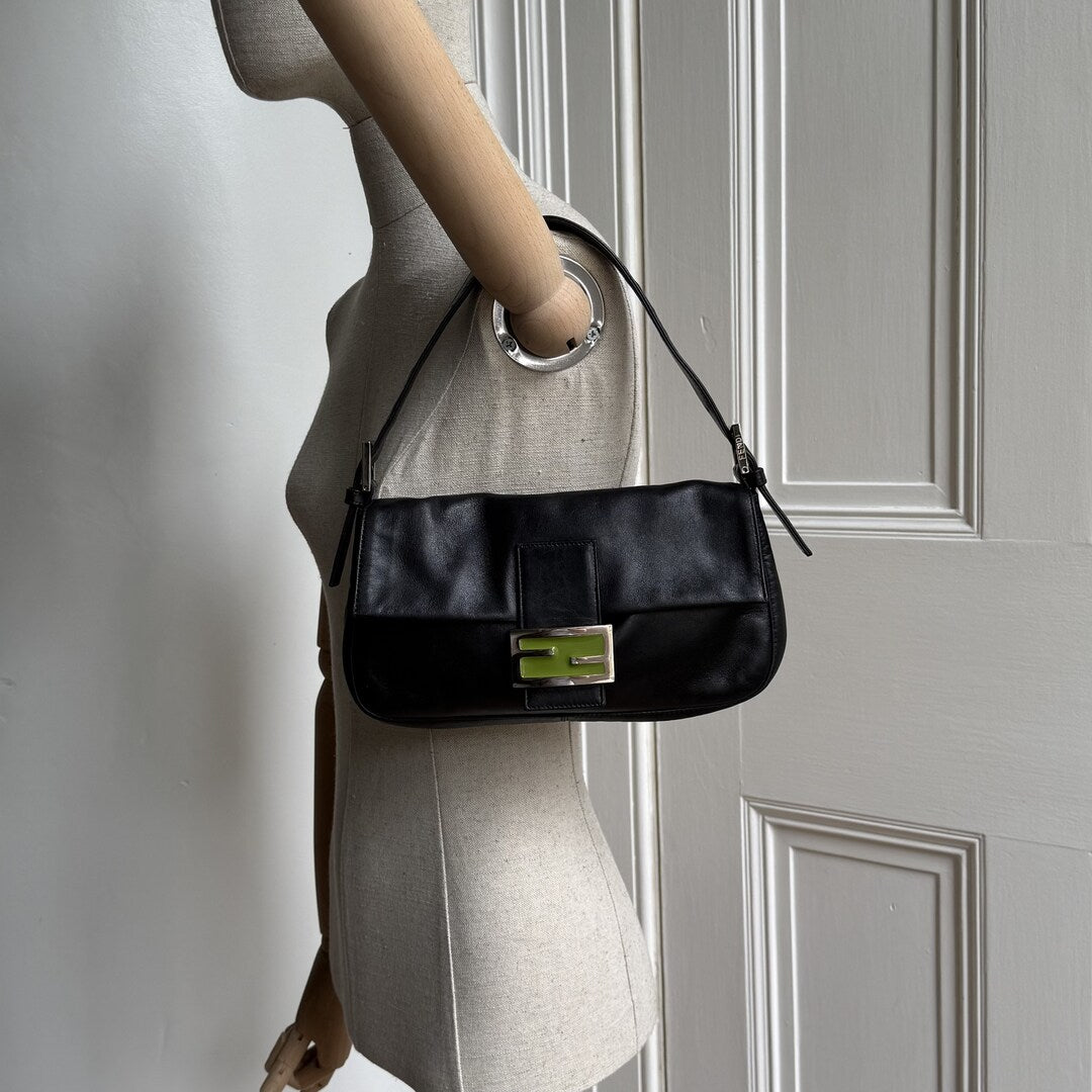 Fendi Mamma Baguette Black Leather Shoulder Bag