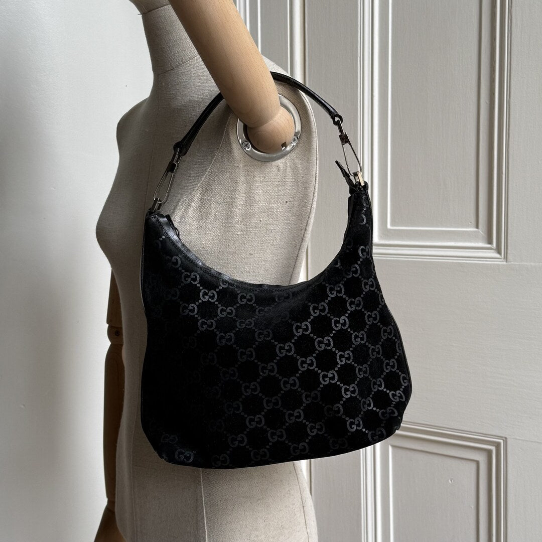 Gucci GG Monogram Suede Navy Shoulder Bag