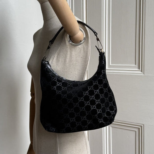 Gucci GG Monogram Suede Navy Shoulder Bag