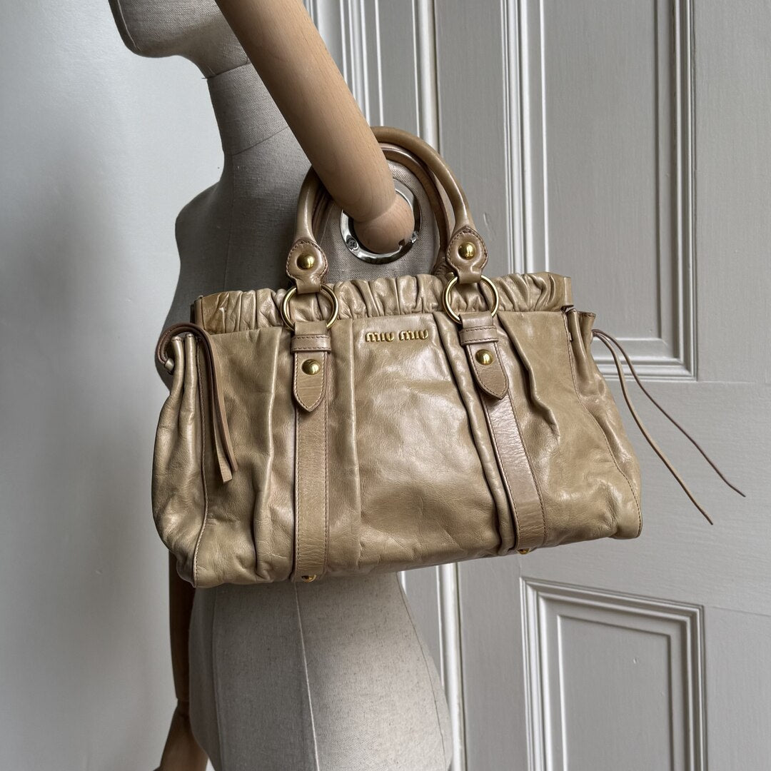 Miu Miu Vitello Beige Leather Handbag