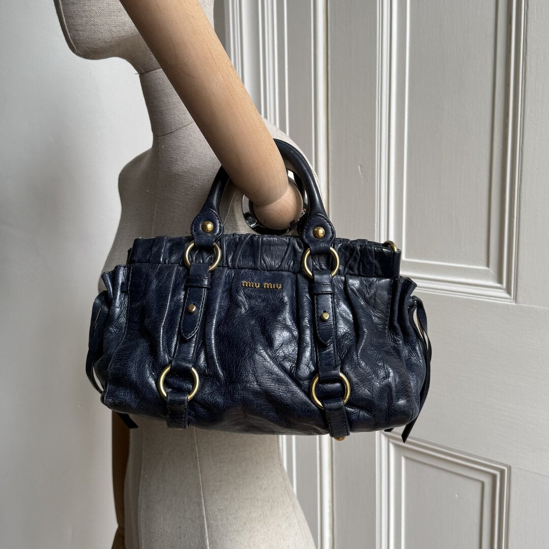 Miu Miu Mini Vitello Leather Navy Handbag