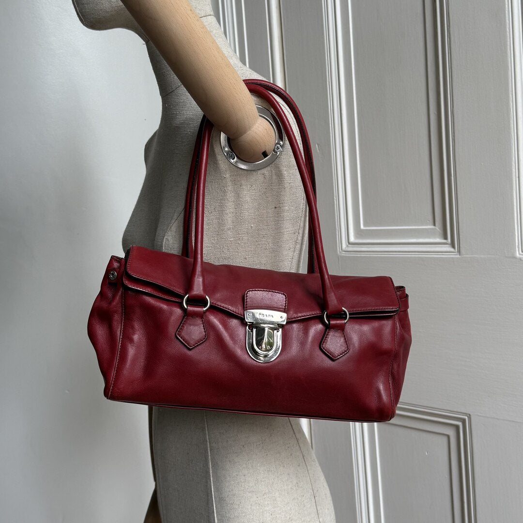Prada Vitello Easy Leather Red Shoulder Bag