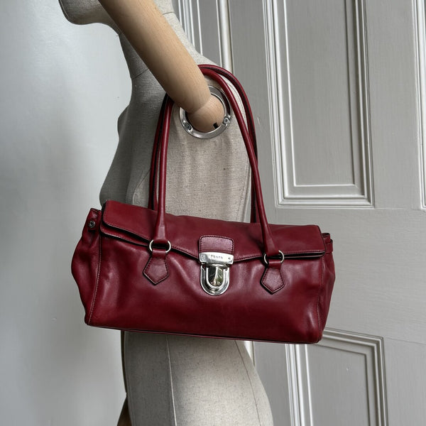 Prada Vitello Easy Leather Red Shoulder Bag