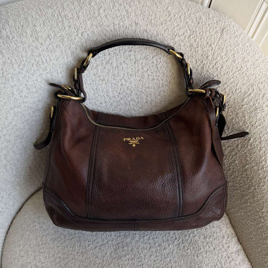Prada Vitello Daino Brown Leather Shoulder Bag