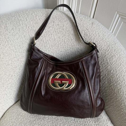 Gucci Britt Hobo Leather Brown Shoulder Bag