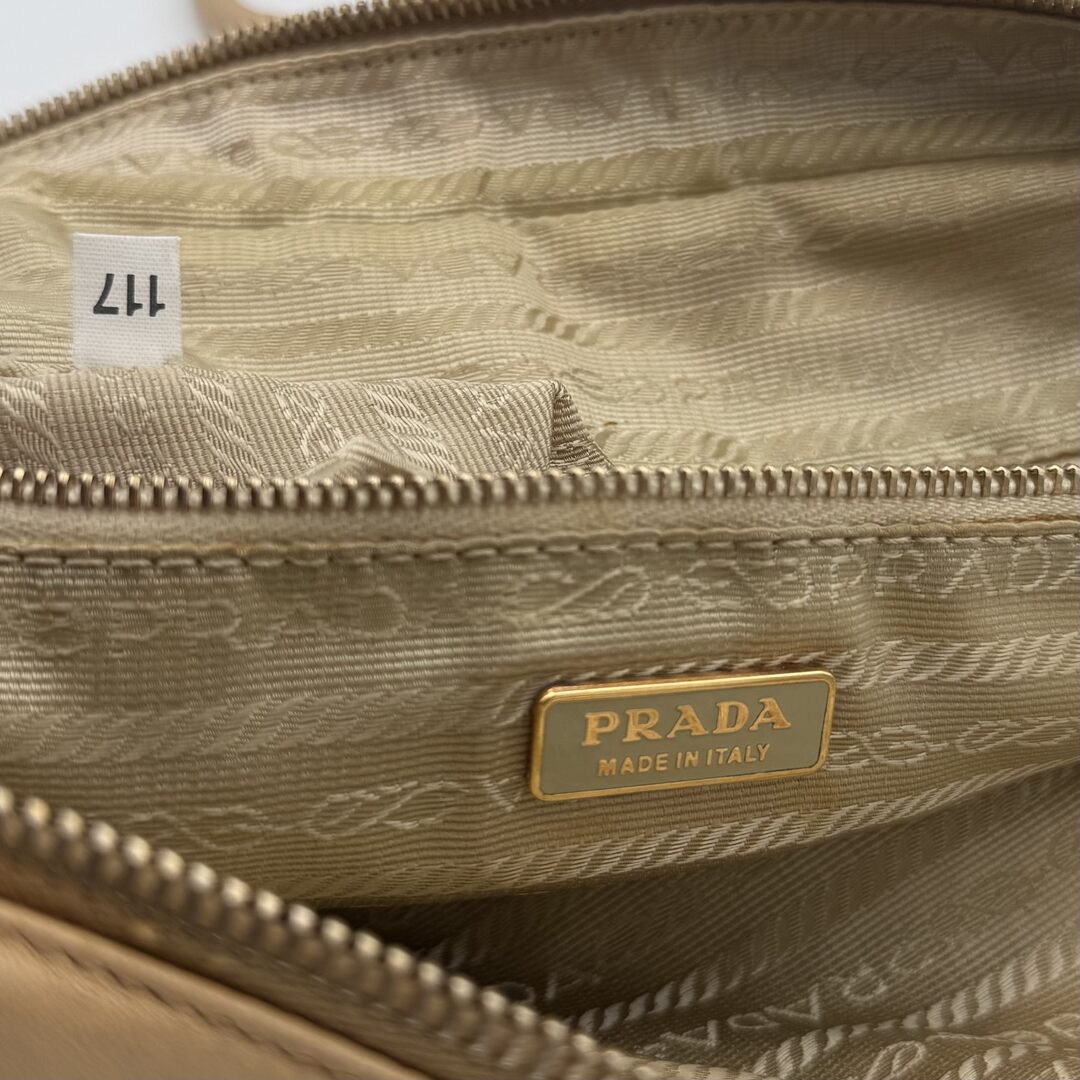 Prada Grommet Bauletto Beige Shoulder Bag