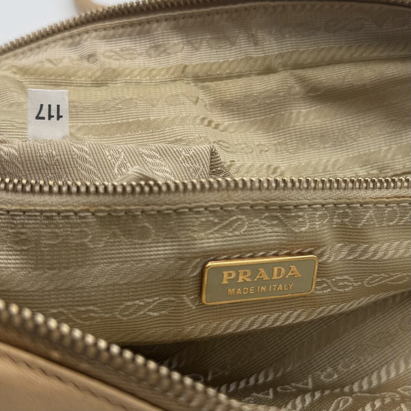 Prada Grommet Bauletto Beige Shoulder Bag