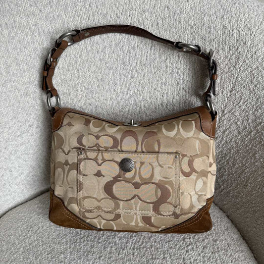 Coach Signature Suede Brown Shoulder Bag
