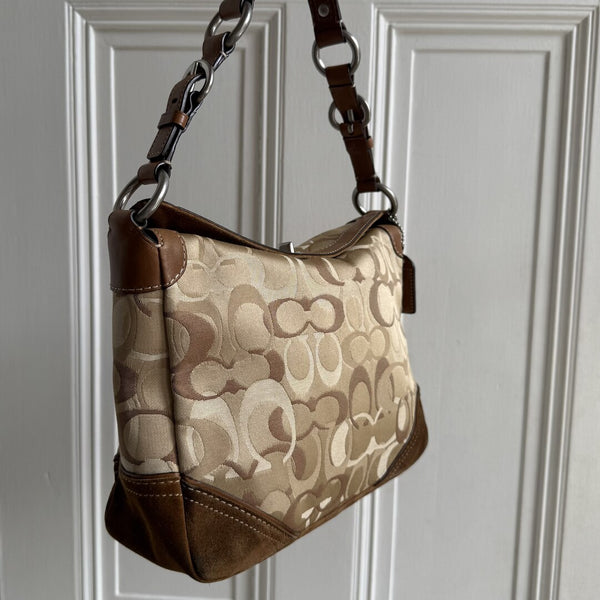 Coach Signature Suede Brown Shoulder Bag