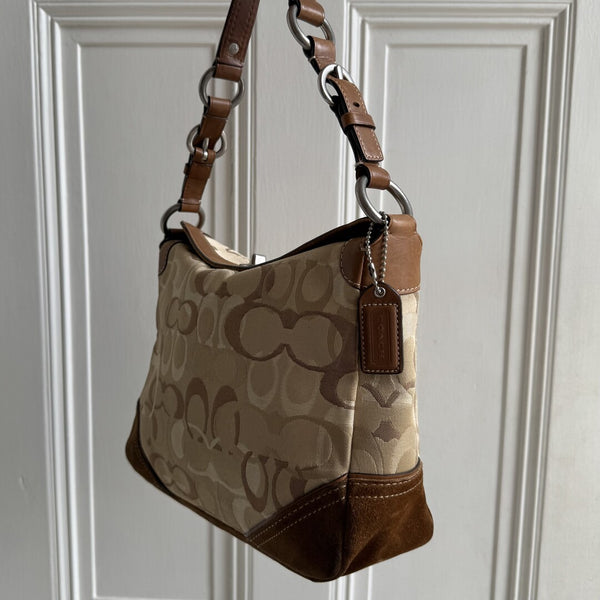 Coach Signature Suede Brown Shoulder Bag